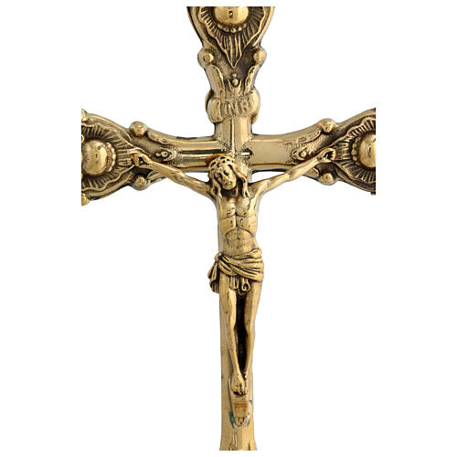 Crucifixo duplo latão dourado 35 cm 2