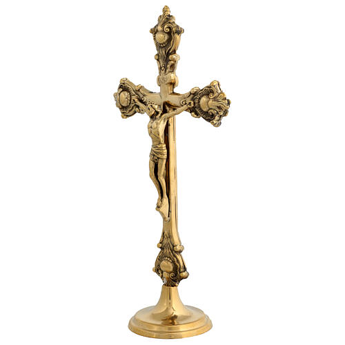 Crucifixo duplo latão dourado 35 cm 5