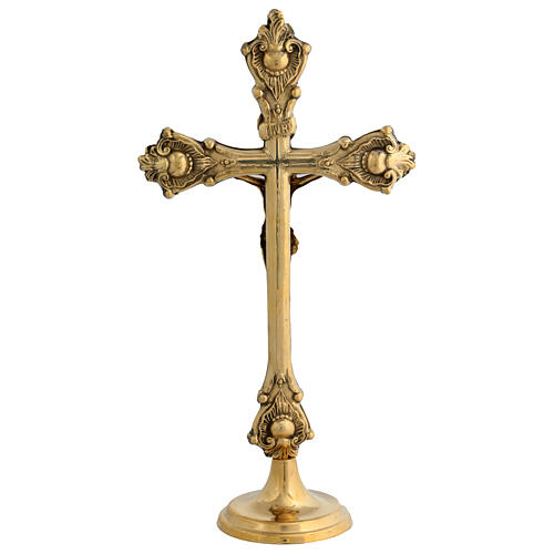 Crucifixo duplo latão dourado 35 cm 6