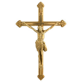 Wall mounted crucifix, gold plated brass, 18x12 in