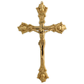 Wall mounted budded cross, gold plated brass, 12x8 in