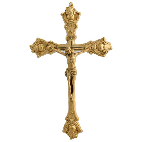 Golden brass trefoil wall cross 30x20 cm 1