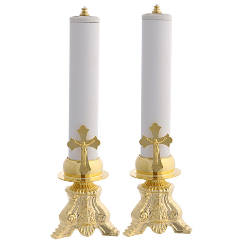 Pair of candle holders with fake candles, 12 in 1