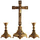 Altar set of cross and candlesticks, burnished brass, bifacial cross, h 21 in s1