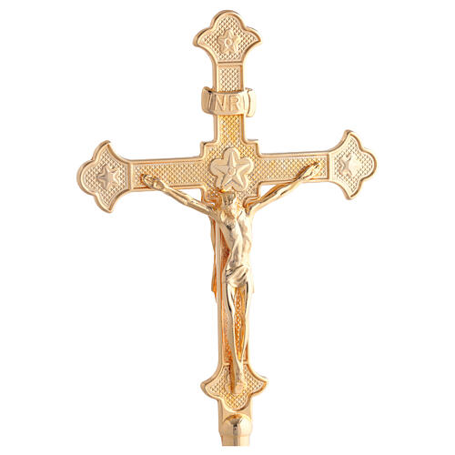 Cruz de mesa dupla e par de castiçais dourados 30x15 cm 2