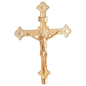 Double-sided altar cross and pair of golden candle holders 30x15 cm
