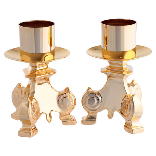 Double-sided altar cross and pair of golden candle holders 30x15 cm 7