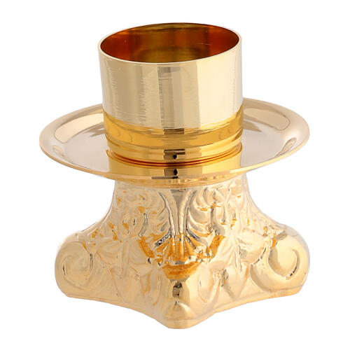 Decorated golden brass altar candlestick, 2x2 in 1