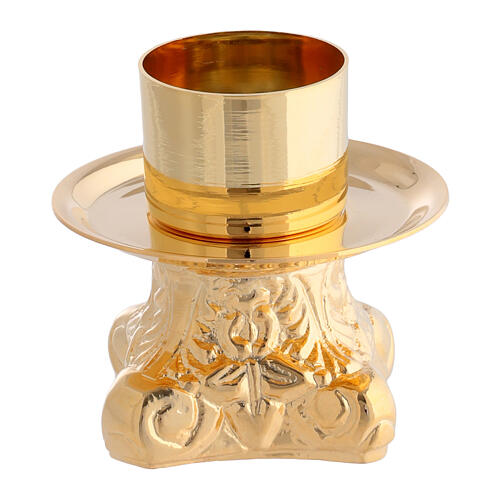 Gold-plated altar candlestick with decorated base, 5x5 cm 2