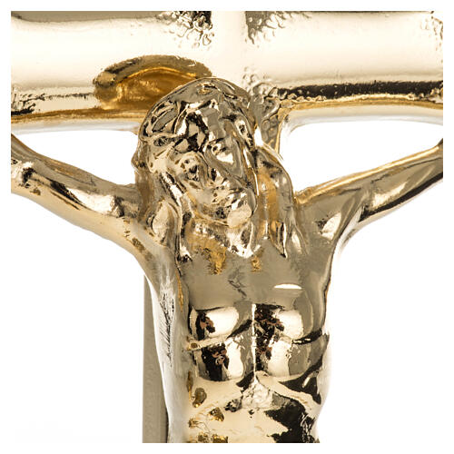 Cruz en candelero cuerpo de Cristo en relieve latón dorado 35 cm 3