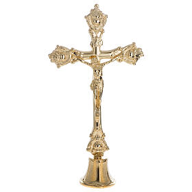 Croce su candeliere corpo di Cristo rilievo ottone dorato 35 cm