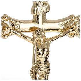 Croce su candeliere corpo di Cristo rilievo ottone dorato 35 cm