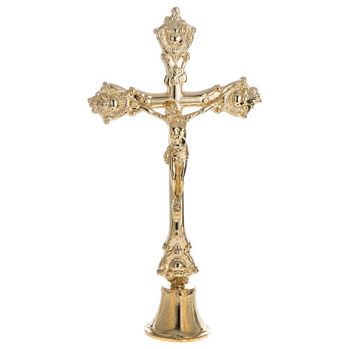 Croce su candeliere corpo di Cristo rilievo ottone dorato 35 cm 1