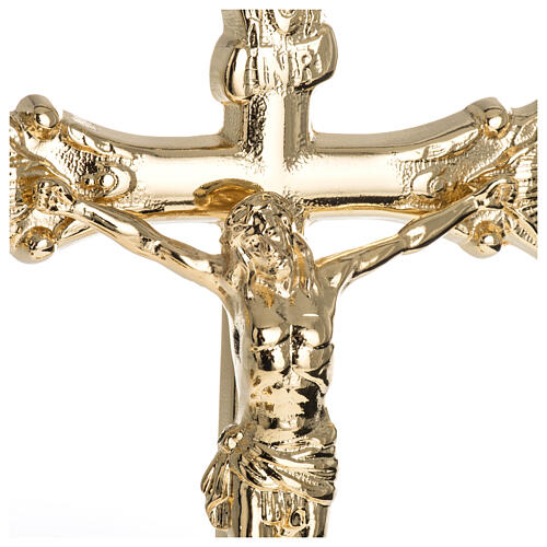 Cruz de altar com corpo de Cristo em relevo latão dourado 37 cm 2