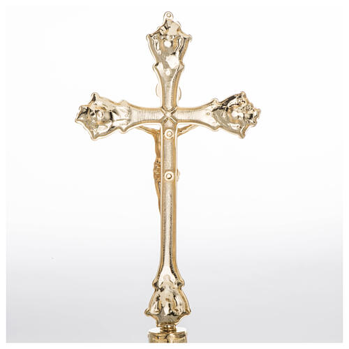 Altar Cross with Golden Brass Body of Christ Relief on Candle Holder Base, 35 cm 5