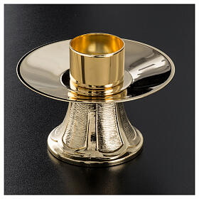 Candeliere base rigata e liscia ottone dorato diam. candela 4 cm