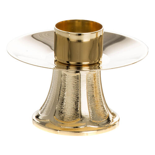 Candeliere base rigata e liscia ottone dorato diam. candela 4 cm 1