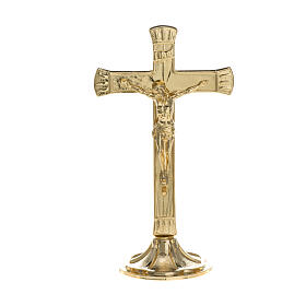 Croce su candeliere mensa ottone dorato liscio rigato 25 cm