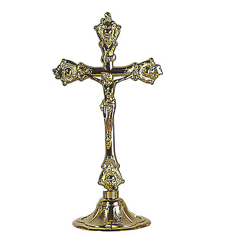 Cruz de altar de latón dorado en candelero 35 cm 1