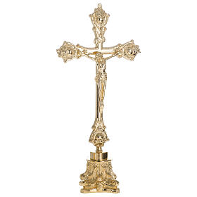 Cross with capital-shaped base for altar, 16 in, gold-plated brass