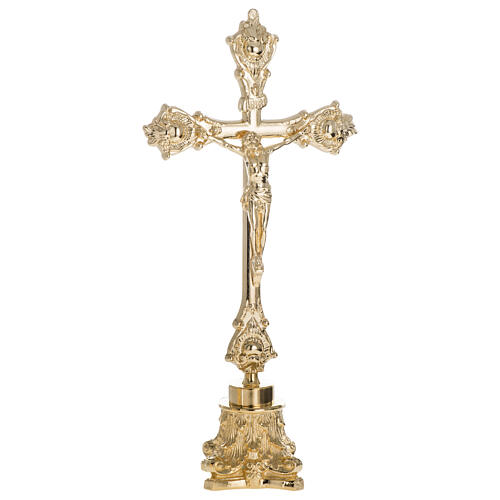Croix base chapiteau pour autel 40 cm laiton doré 1