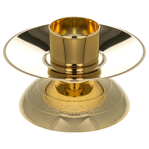 Candeliere con piatto base decorata ottone dorato bossolo 4 cm 2