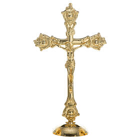 Cruz sobre candelero altar decorada 36 cm latón dorado