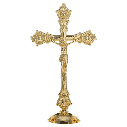 Croce su candeliere mensa decorato 36 cm ottone dorato 1