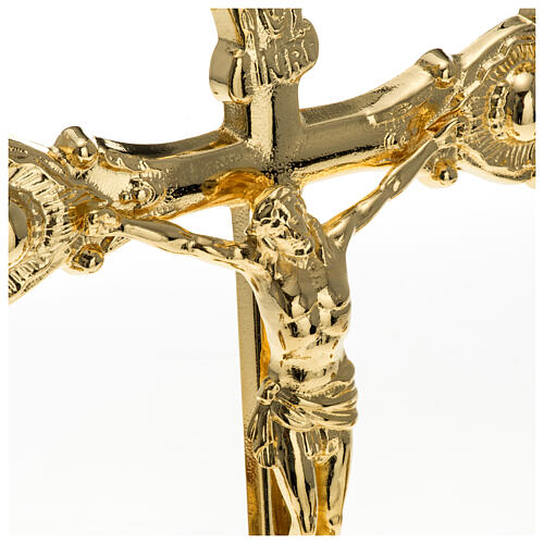 Decorated altar cross on candlestick in gilded brass, 36 cm 2