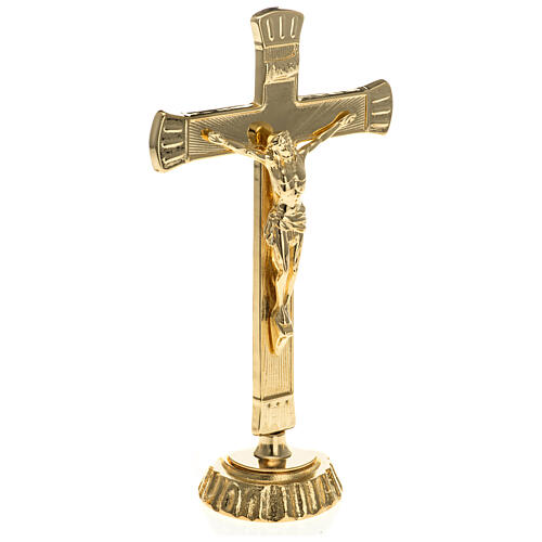 Altar cross, mixed decoration, 10 in, golden brass 2