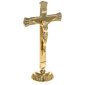 Croce su candeliere decoro misto 25 cm ottone dorato