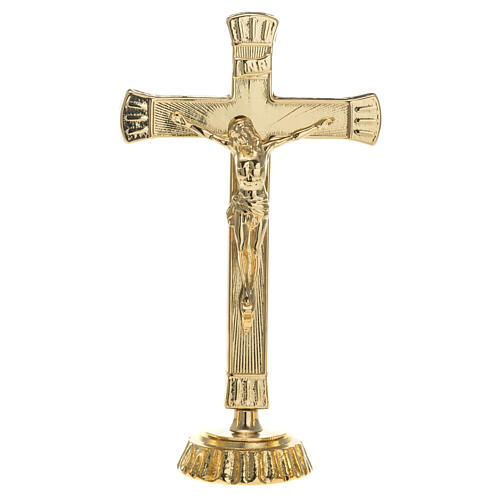 Croce su candeliere decoro misto 25 cm ottone dorato 1