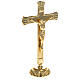 Golden brass cross on candelabra base with mixed decoration, 25 cm s2