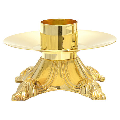 Golden brass altar candlestick with baroque base, 2-inch diameter 1
