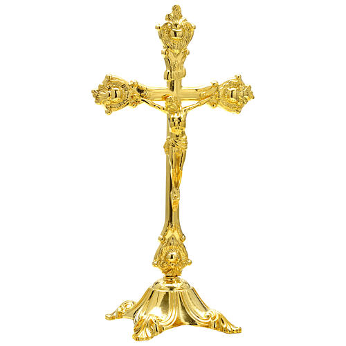 Cruz de altar base barroca 35 cm latón dorado 1