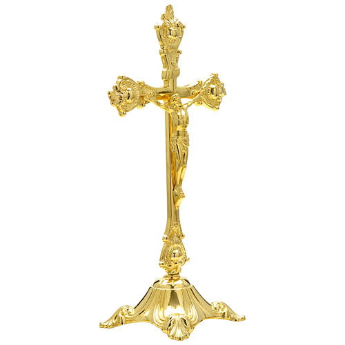 Croix d'autel base baroque 35 cm laiton doré 2