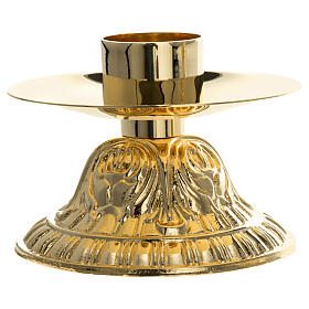 Gothic style gold plated cast brass candlestick, 1.6-inch diameter