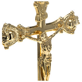 Cruz montada en candelero estilo gótico 36 cm latón dorado