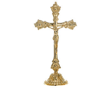 Croce montata su candeliere stile gotico 36 cm ottone dorato