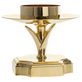 Candle holder with square base in golden brass, 3.15-inch socket