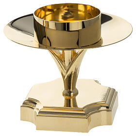 Candle holder with square base in golden brass, 3.15-inch socket