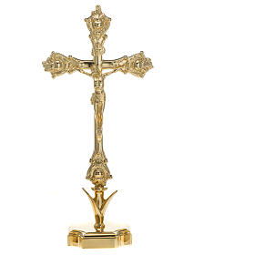Crocifisso stile neogotico altare 42 cm ottone dorato