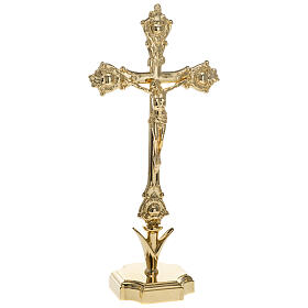 Crocifisso stile neogotico altare 42 cm ottone dorato