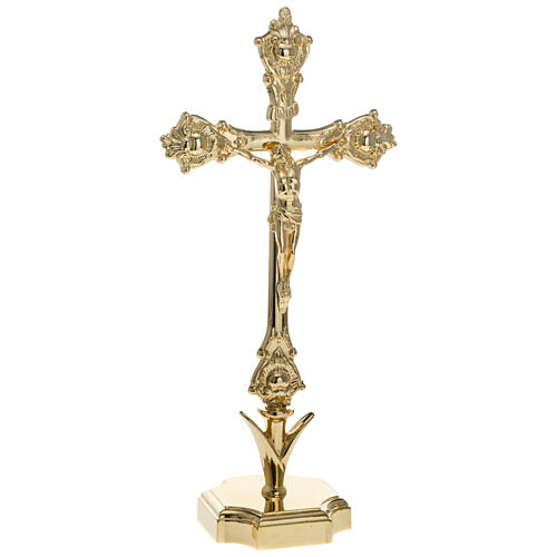 Crocifisso stile neogotico altare 42 cm ottone dorato 2