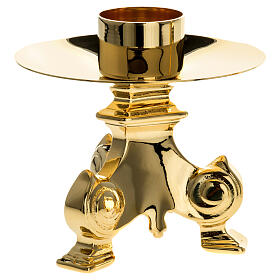 Baroque altar candlestick, 1.6 in, gold-plated brass