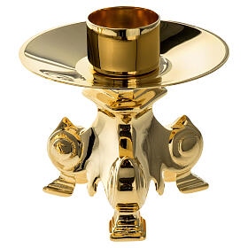 Baroque altar candlestick, 1.6 in, gold-plated brass