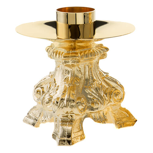 Candeliere in fusione barocco ricco bossolo 5 cm ottone dorato 1
