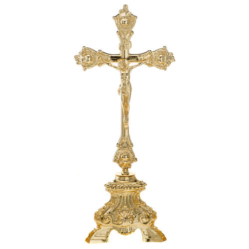 Croce montata su candeliere 45 cm ottone dorato stile barocco 1