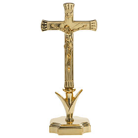 Croce altare su candeliere 24 cm ottone dorato