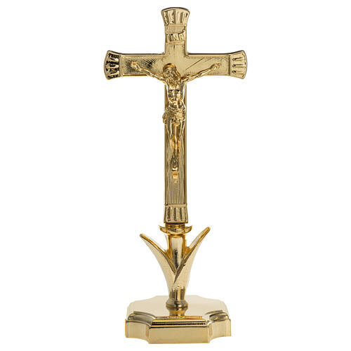 Croce altare su candeliere 24 cm ottone dorato 1